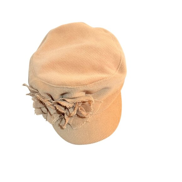 Scala Pronto Newsboy Cap Tan Corduroy Cabbie Style Hat Frayed Floral Made Italy - Picture 5 of 10